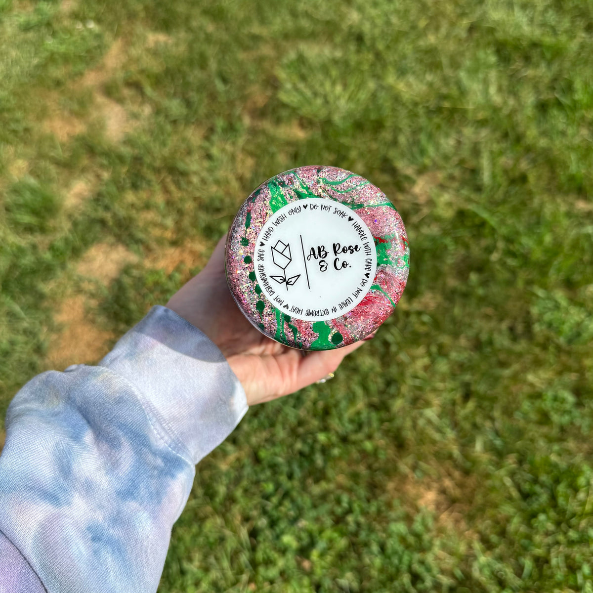 40oz Silver with Red and Green Hydrodipped Owala Sway (Ready to Ship)
