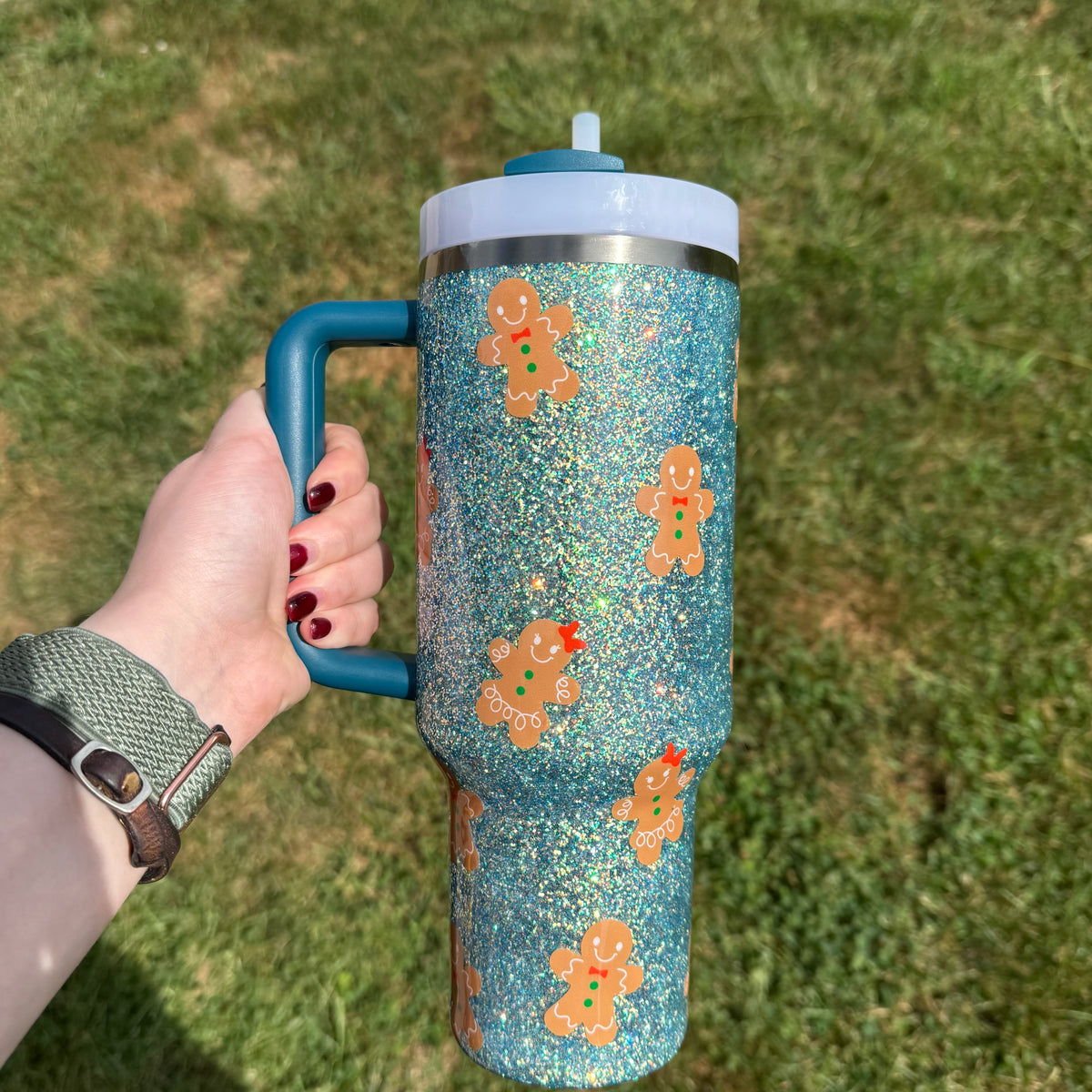 40oz Teal Colorshift with Gingerbread Stanley (Ready to Ship)