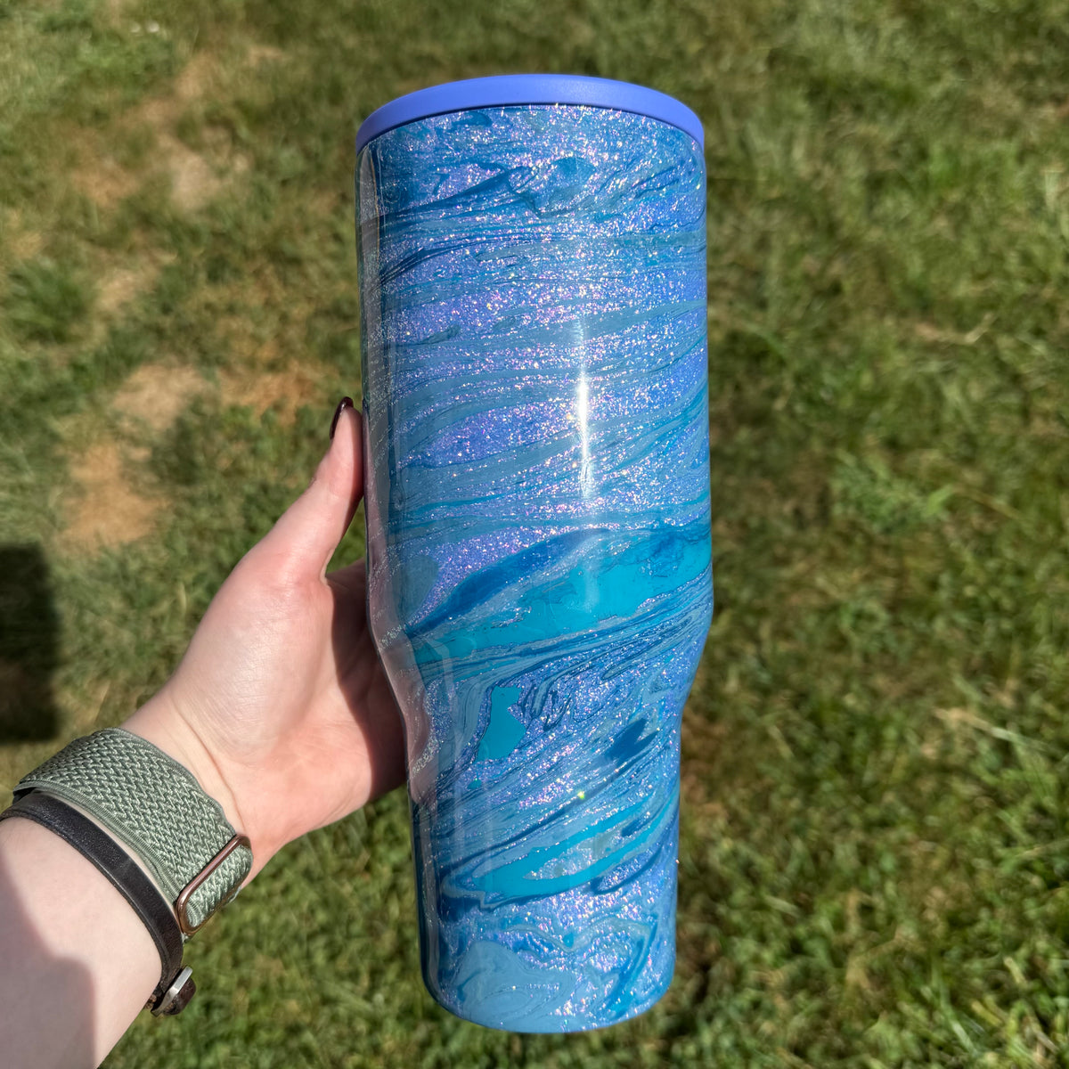 40oz Blue Colorshift with Dark Blue and Teal Hydrodipped HydroJug (Ready to Ship)