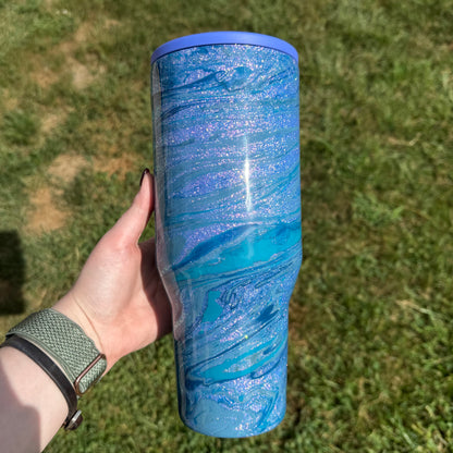 40oz Blue Colorshift with Dark Blue and Teal Hydrodipped HydroJug (Ready to Ship)