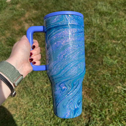 40oz Blue Colorshift with Dark Blue and Teal Hydrodipped HydroJug (Ready to Ship)