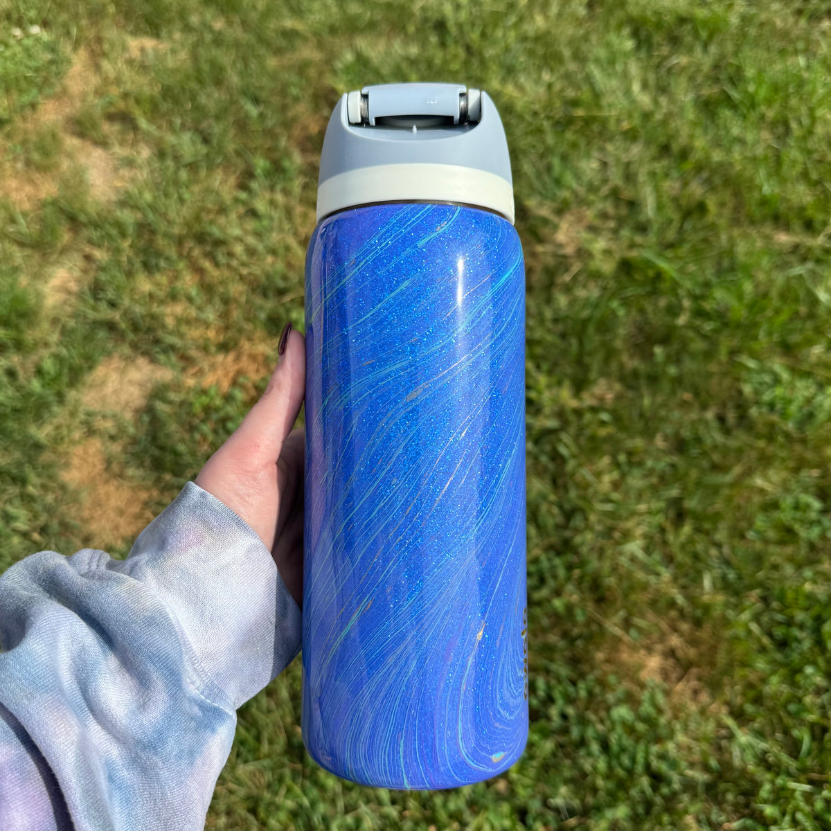 32oz Light Blue, Purple, and Gold Hydrodipped Owala (Ready to Ship)