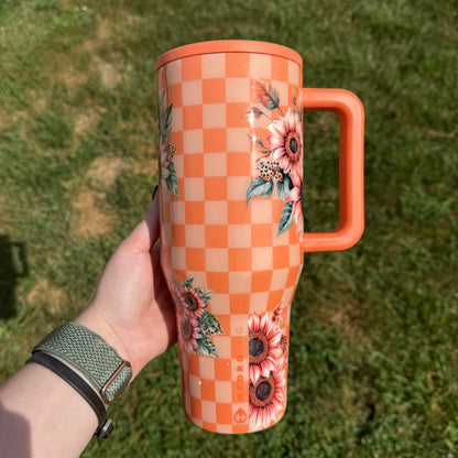 40oz Orange Checker with Pink Sunflowers HydroJug (Ready to Ship)