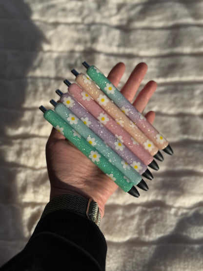 Pastel Daises Glitter 6 Pen Set