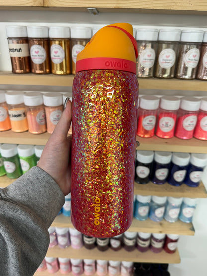 32oz Chunky Red and Orange Colorshift Owala (Ready to Ship)