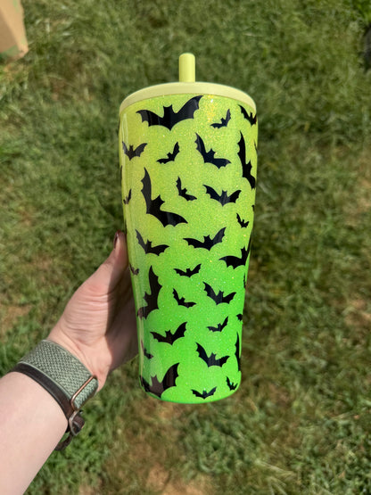 30oz Neon Green and Yellow Ombré with Bats BrüMate (Ready to Ship)