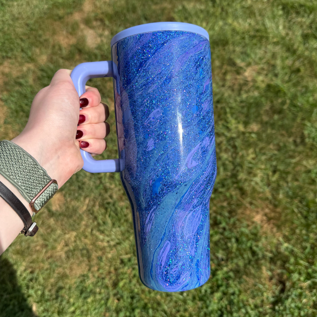 32oz Dark Blue with Light Purple and Teal Hydrodipped HydroJug (Ready to Ship)