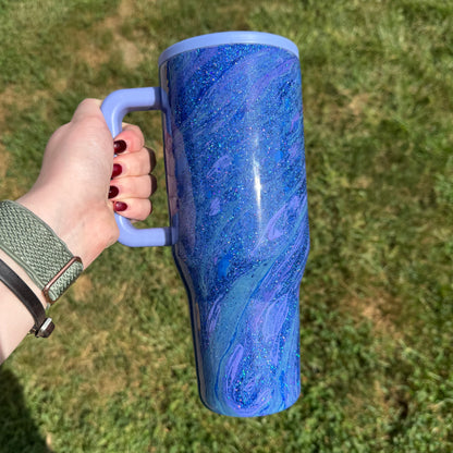 32oz Dark Blue with Light Purple and Teal Hydrodipped HydroJug (Ready to Ship)