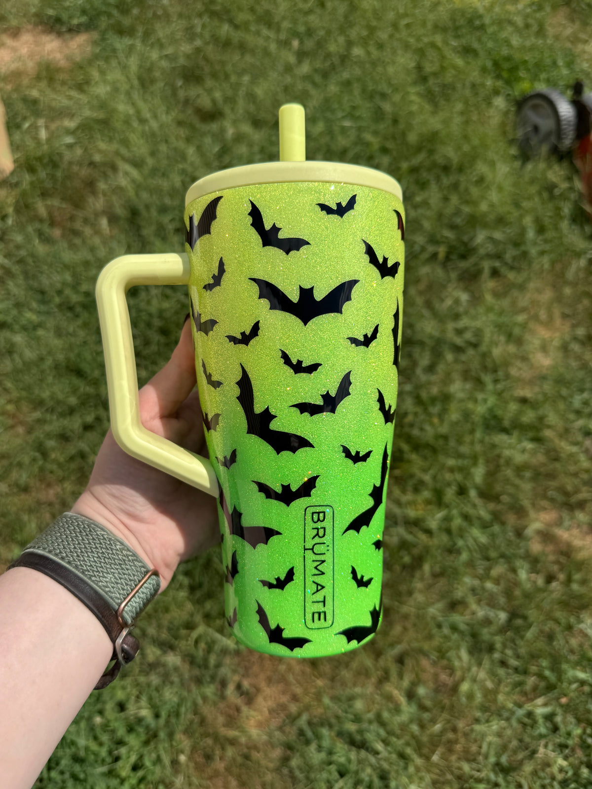 30oz Neon Green and Yellow Ombré with Bats BrüMate (Ready to Ship)