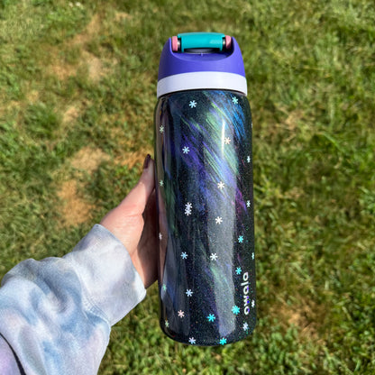 32oz Black Northern Lights with Snowflakes Owala (Ready to Ship)