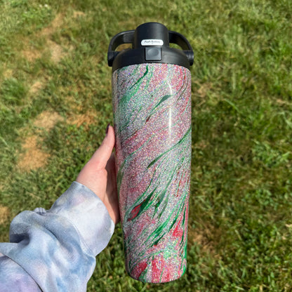 40oz Silver with Red and Green Hydrodipped Owala Sway (Ready to Ship)