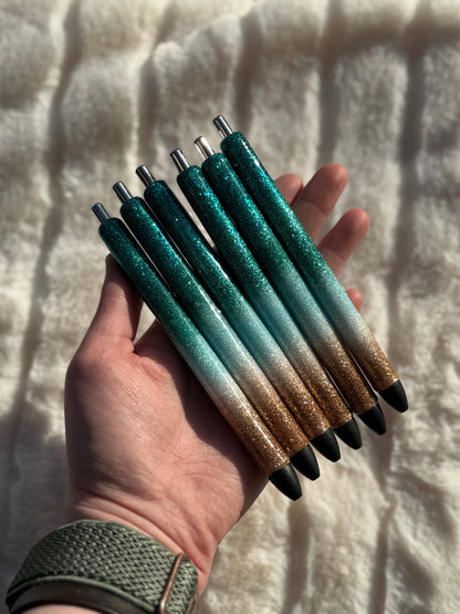 Teal Caribbean Beach Custom Glitter Pen