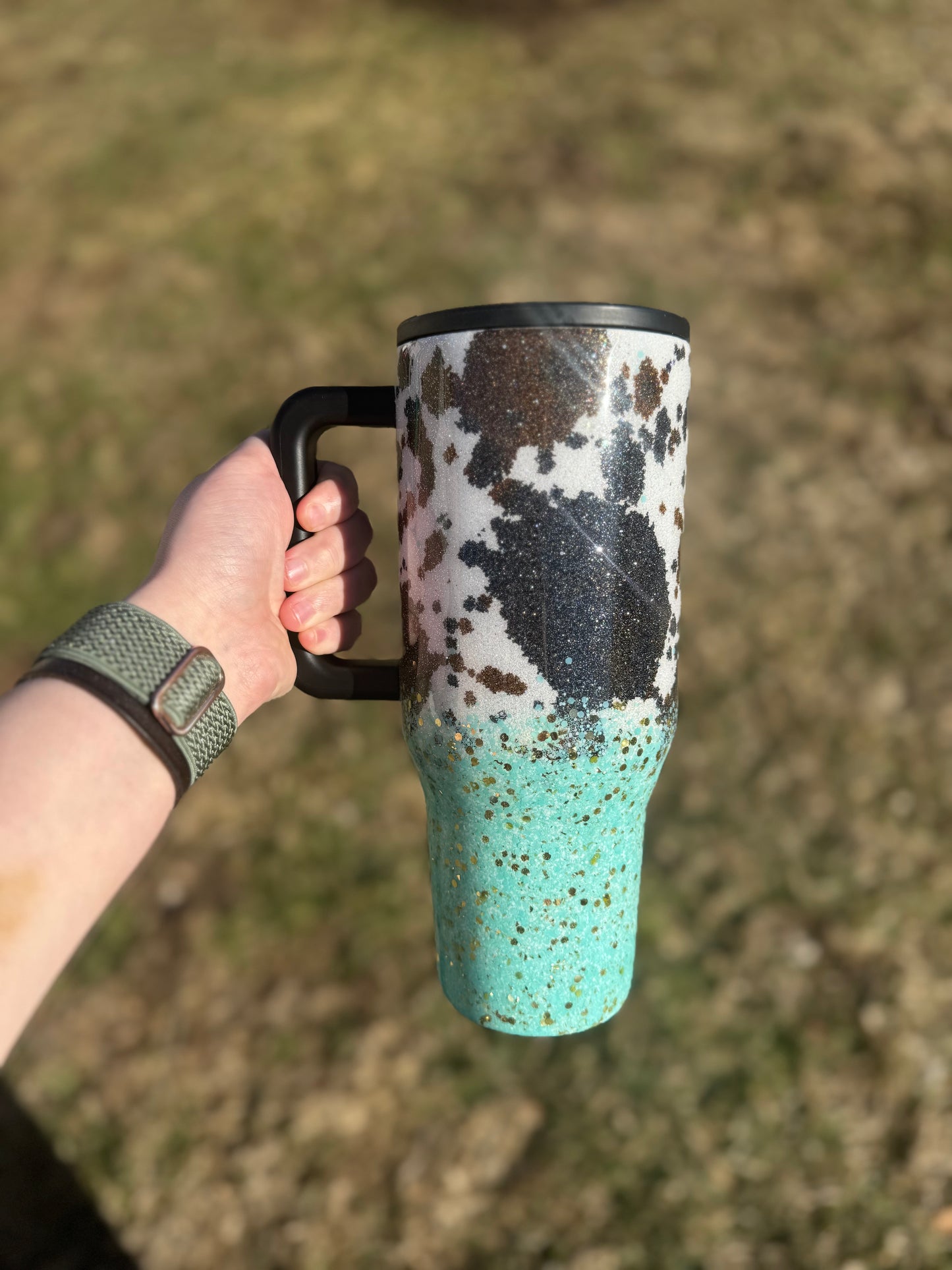 Cowprint and Teal Ombré HydroJug *MADE TO ORDER*