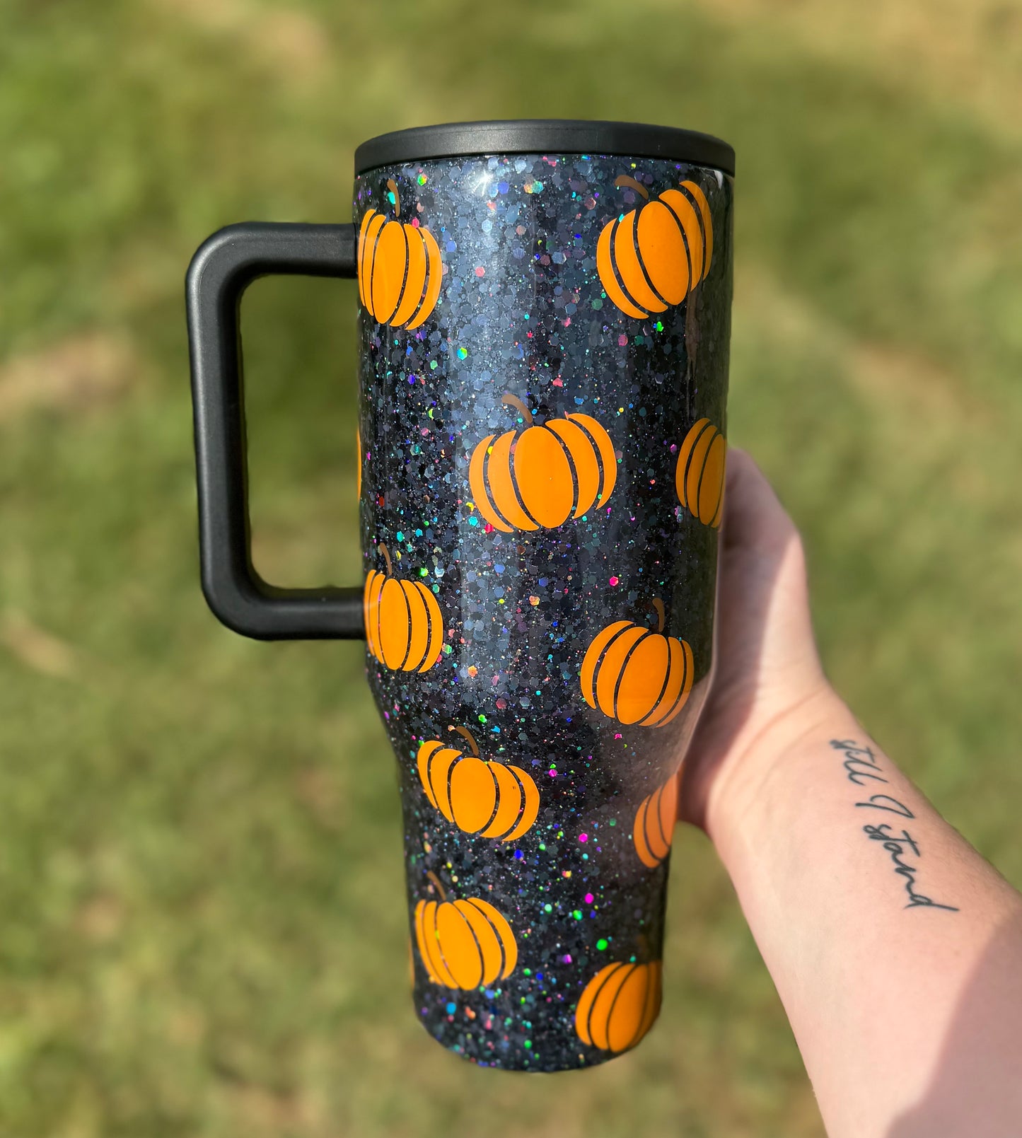 Chunky Holographic Black With Orange Pumpkins HydroJug *MADE TO ORDER*