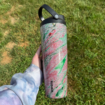 40oz Silver with Red and Green Hydrodipped Owala Sway (Ready to Ship)