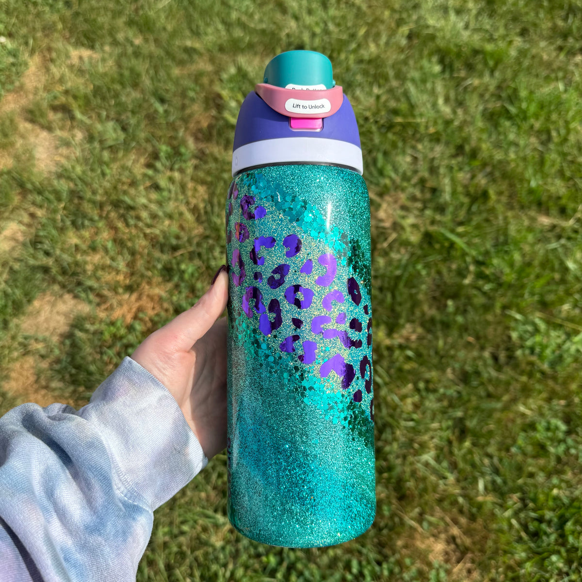 32oz Teal with Metallic Purple Swirl Owala (Ready to Ship)