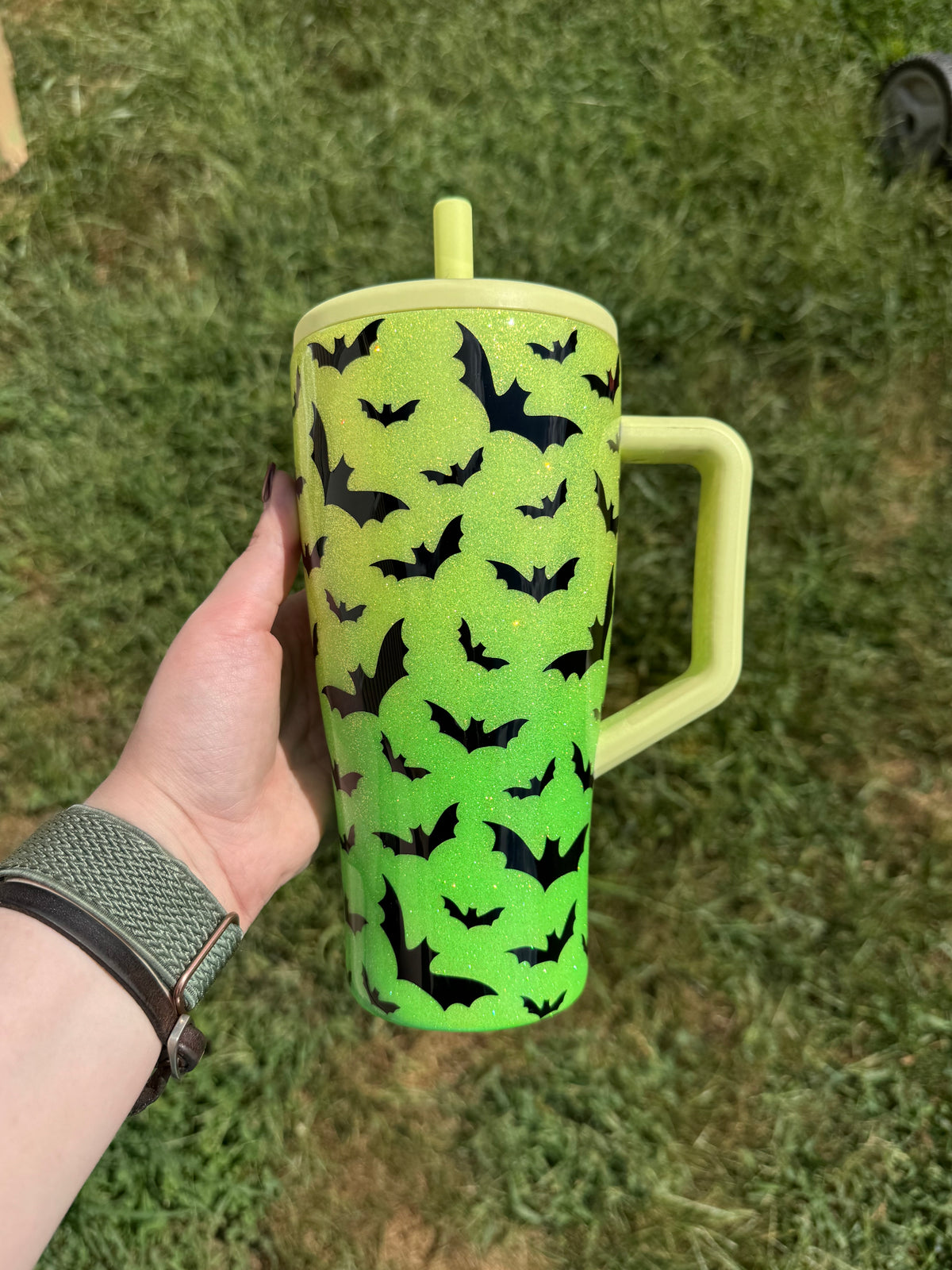 30oz Neon Green and Yellow Ombré with Bats BrüMate (Ready to Ship)
