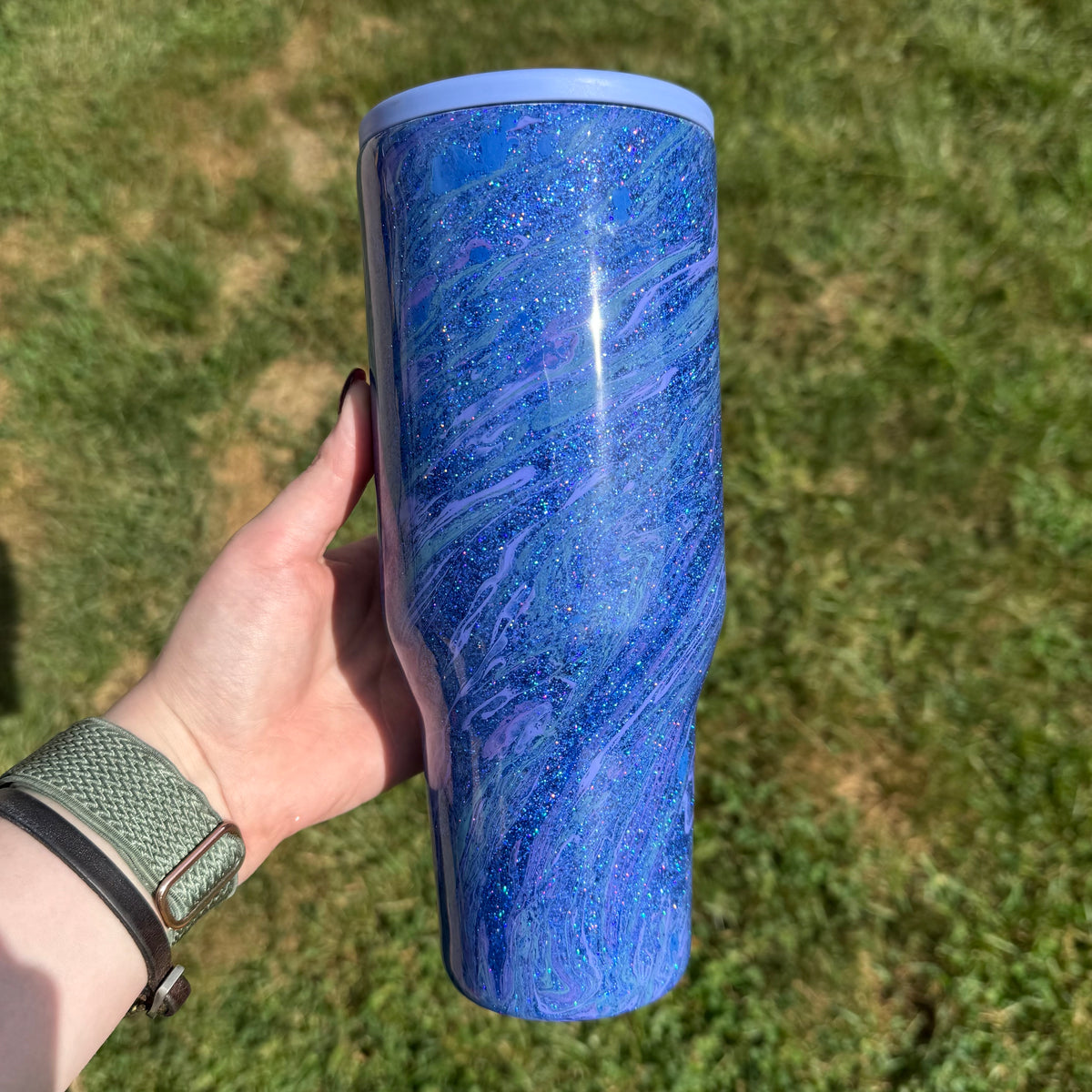 32oz Dark Blue with Light Purple and Teal Hydrodipped HydroJug (Ready to Ship)