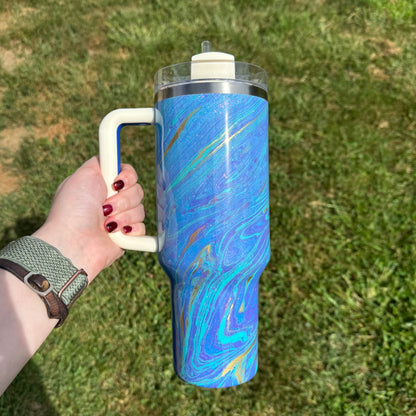 40oz Blue, Teal, Purple, and Gold Stanley (Ready to Ship)