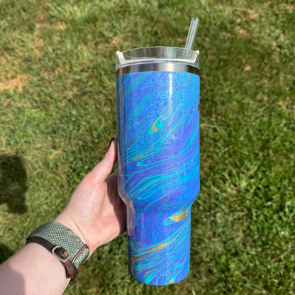 40oz Blue, Teal, Purple, and Gold Stanley (Ready to Ship)