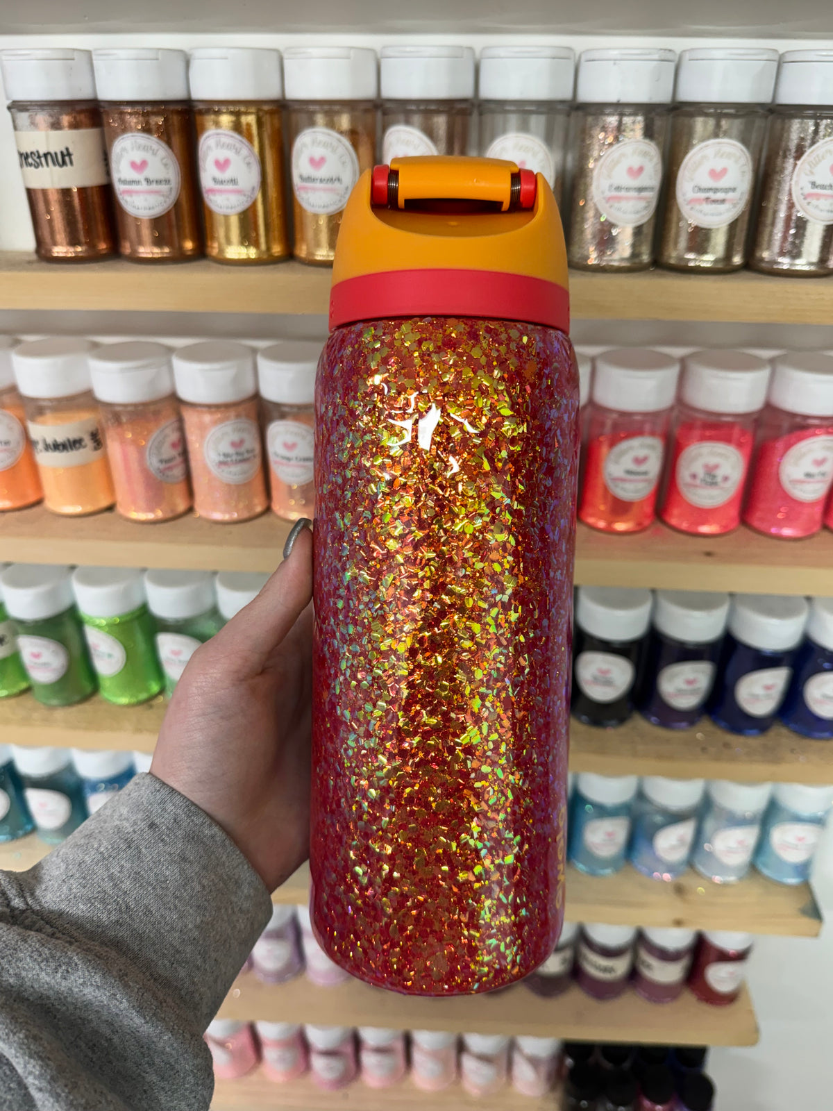 32oz Chunky Red and Orange Colorshift Owala (Ready to Ship)