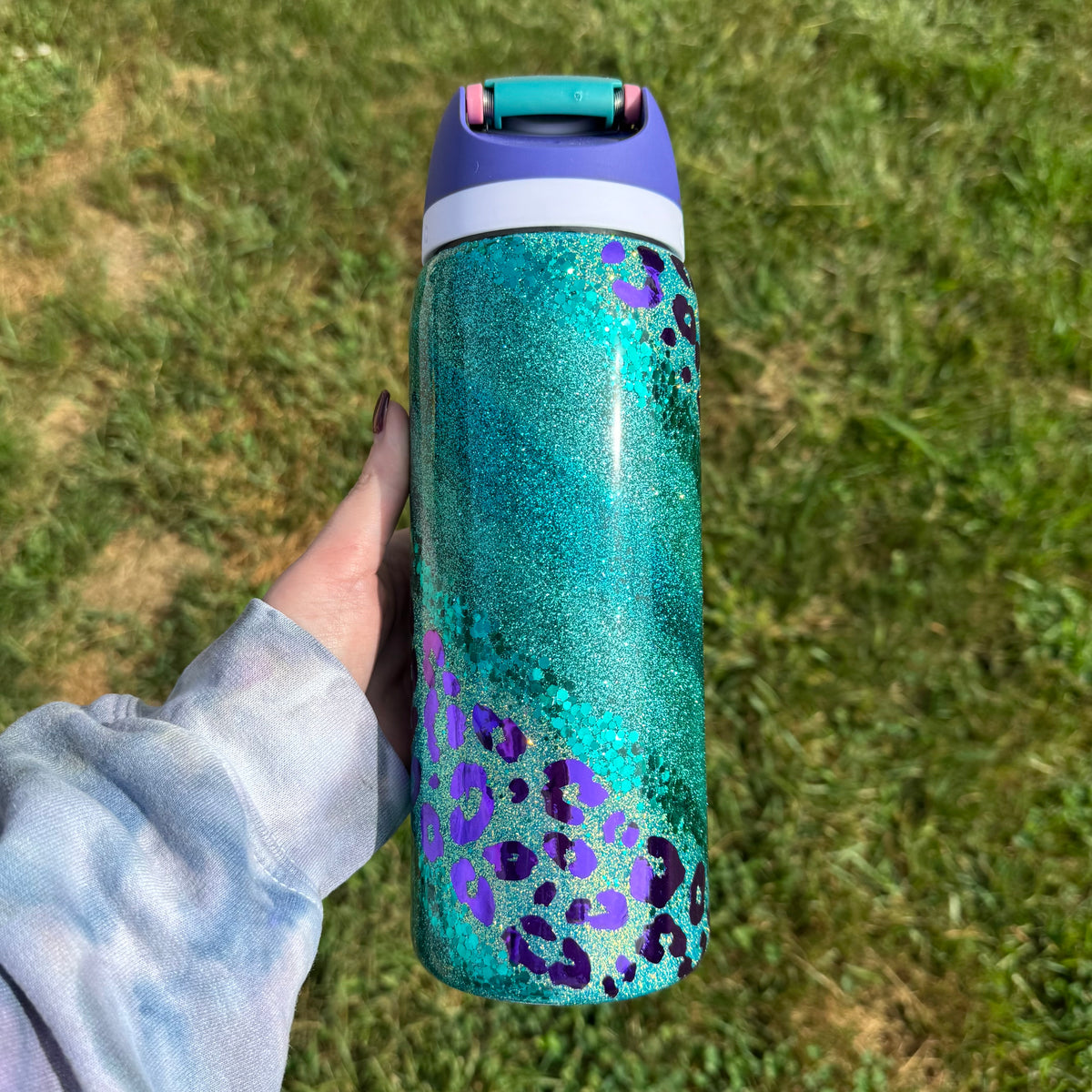 32oz Teal with Metallic Purple Swirl Owala (Ready to Ship)
