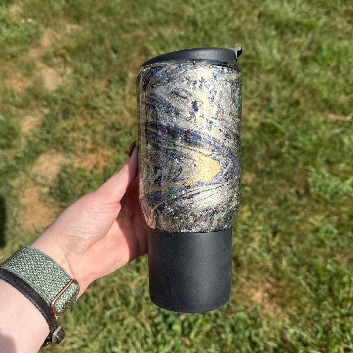 20oz Black with Silver and Gold Hydrodipped HydroJug Coffee Cup