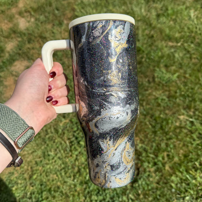 32oz Black with Gold and Silver Hydrodipped HydroJug (Ready to Ship)