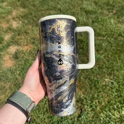 32oz Black with Gold and Silver Hydrodipped HydroJug (Ready to Ship)