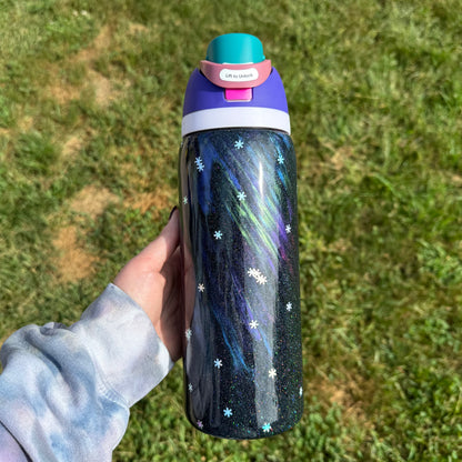 32oz Black Northern Lights with Snowflakes Owala (Ready to Ship)
