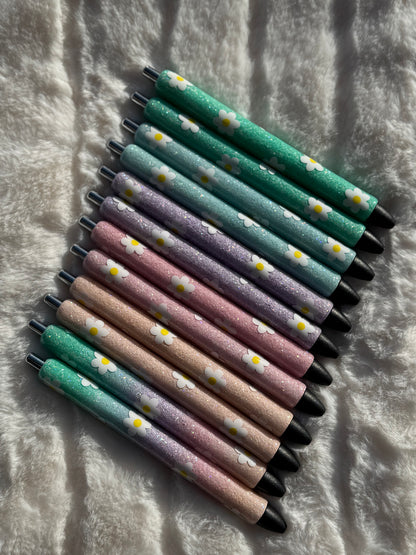Pastel Daises Glitter 6 Pen Set