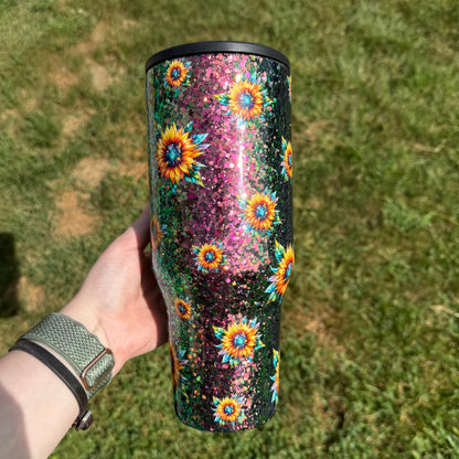 40oz Chunky Colorshift with Stain-glassed Sunflowers HydroJug (Ready to Ship)