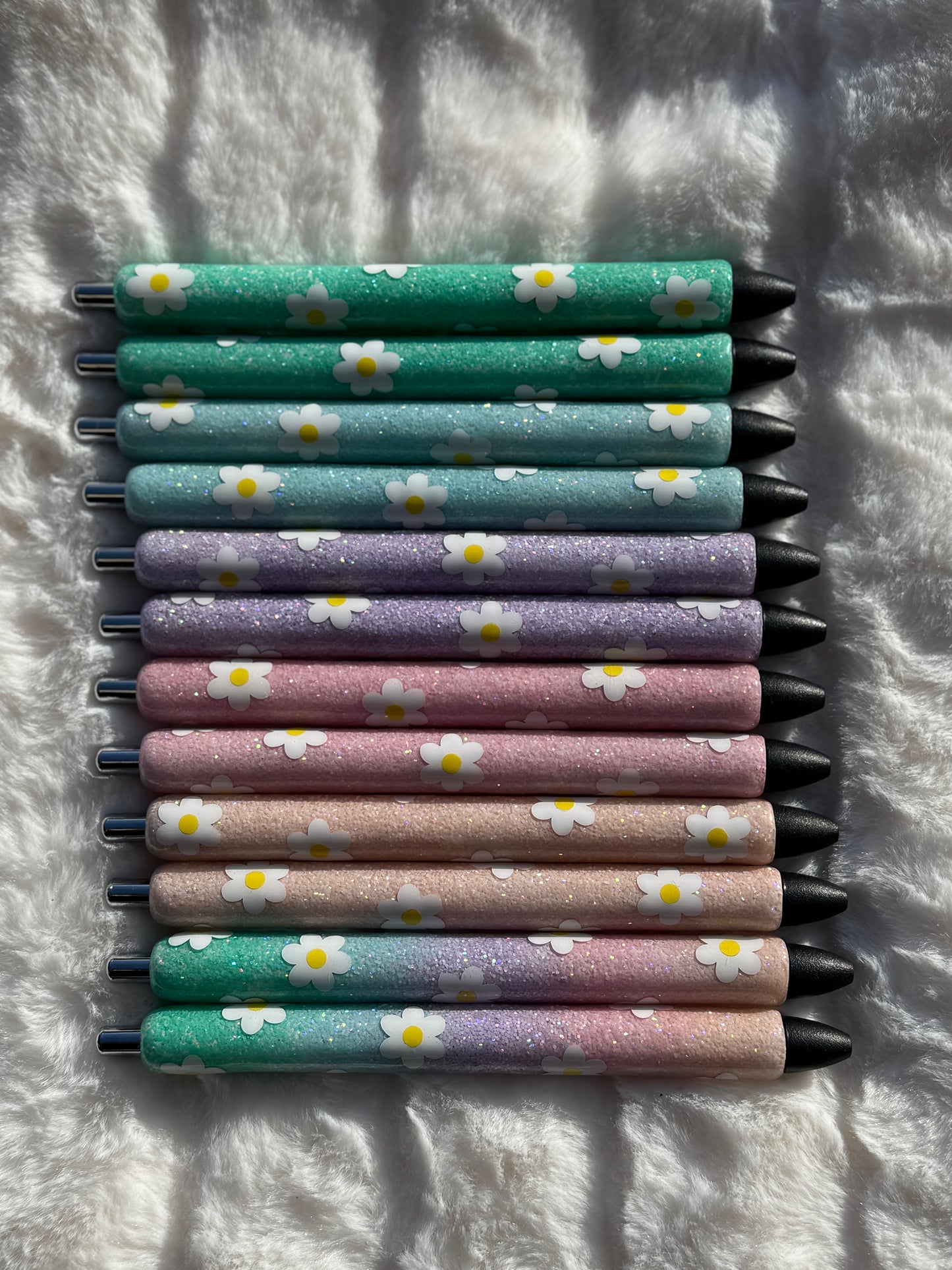 Pastel Daises Glitter 6 Pen Set