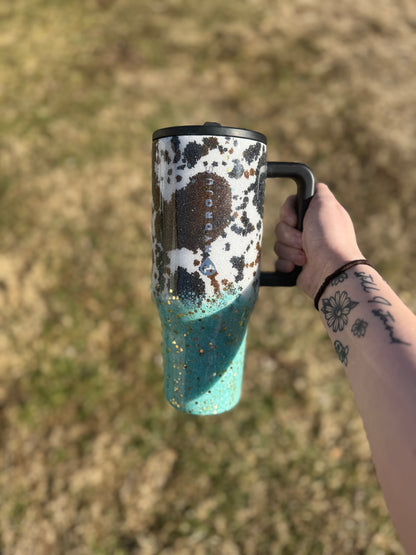 Cowprint and Teal Ombré HydroJug *MADE TO ORDER*