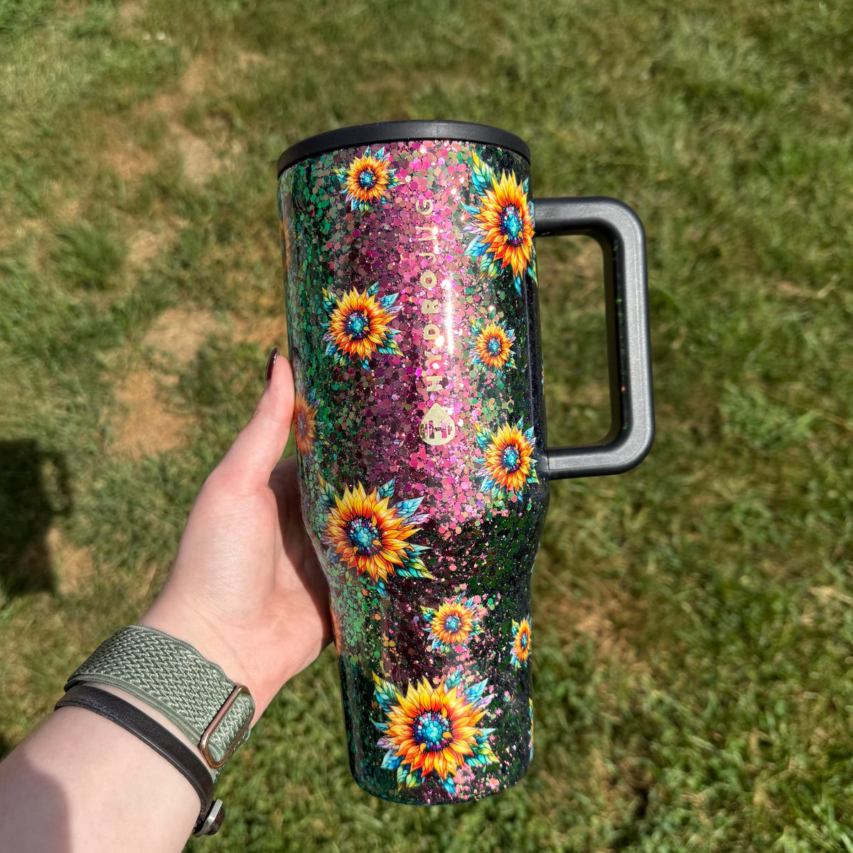 40oz Chunky Colorshift with Stain-glassed Sunflowers HydroJug (Ready to Ship)