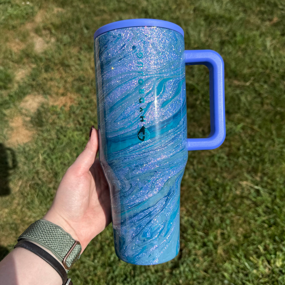 40oz Blue Colorshift with Dark Blue and Teal Hydrodipped HydroJug (Ready to Ship)