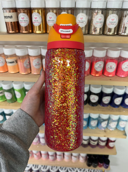 32oz Chunky Red and Orange Colorshift Owala (Ready to Ship)