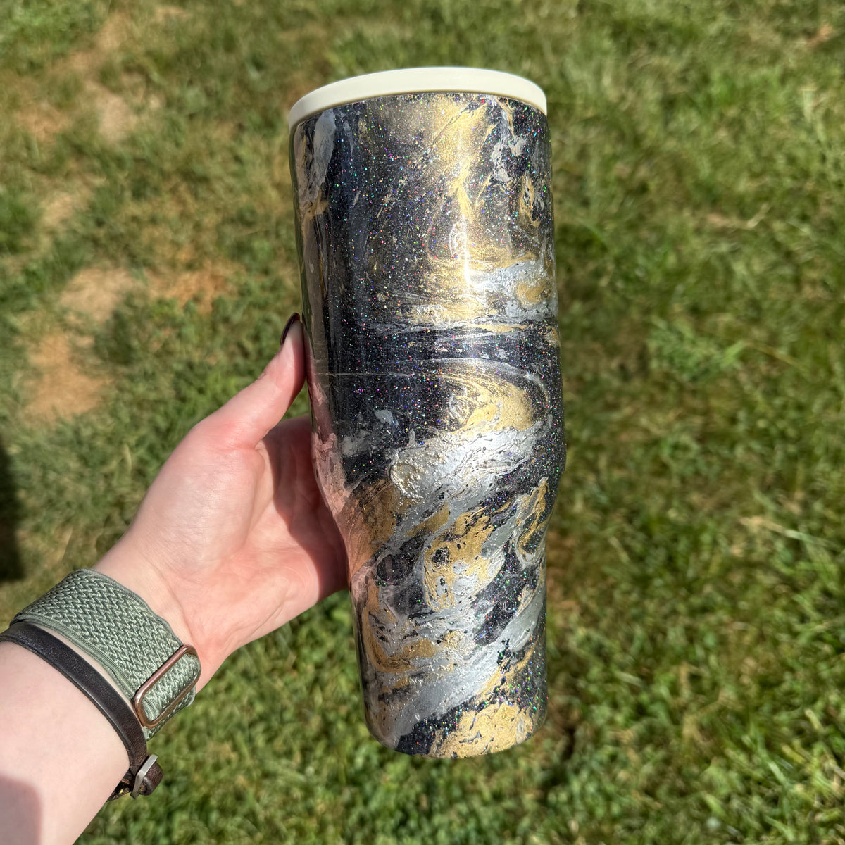 32oz Black with Gold and Silver Hydrodipped HydroJug (Ready to Ship)