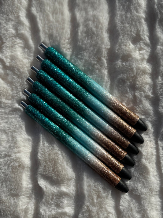 Teal Caribbean Beach Custom Glitter Pen