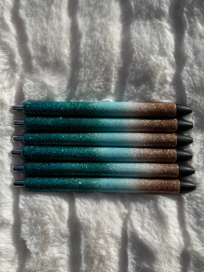 Teal Caribbean Beach Custom Glitter Pen