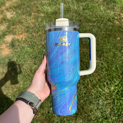 40oz Blue, Teal, Purple, and Gold Stanley (Ready to Ship)