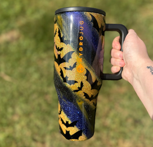 Orange, Purple, and Black Marble with Bats HydroJug *MADE TO ORDER*