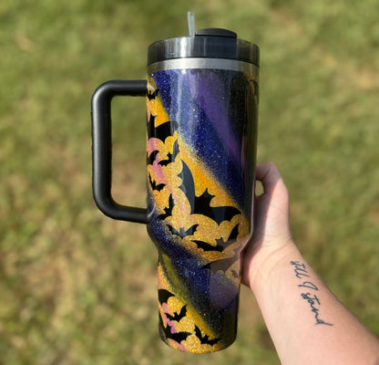 Orange, Purple, and Black Marble with Bats Stanley *MADE TO ORDER*