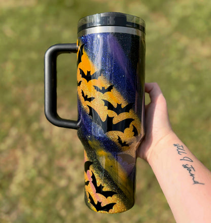 Orange, Purple, and Black Marble with Bats Stanley *MADE TO ORDER*