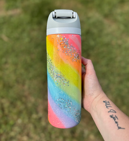 Neon Rainbow Marble Glitter Owala *MADE TO ORDER*