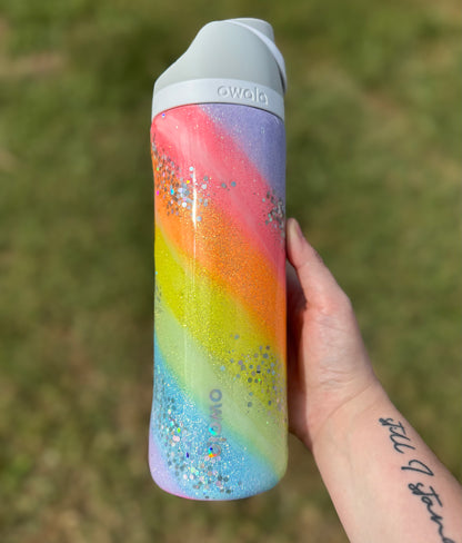 Neon Rainbow Marble Glitter Owala *MADE TO ORDER*