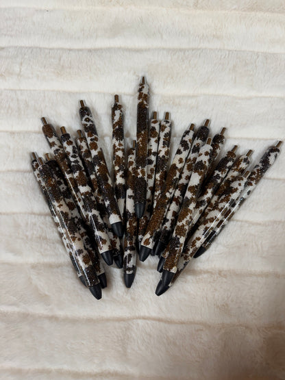 Black and Brown Cowprint Glitter Pen *MADE TO ORDER*