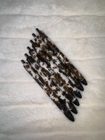 Black and Brown Cowprint Glitter Pen *MADE TO ORDER*