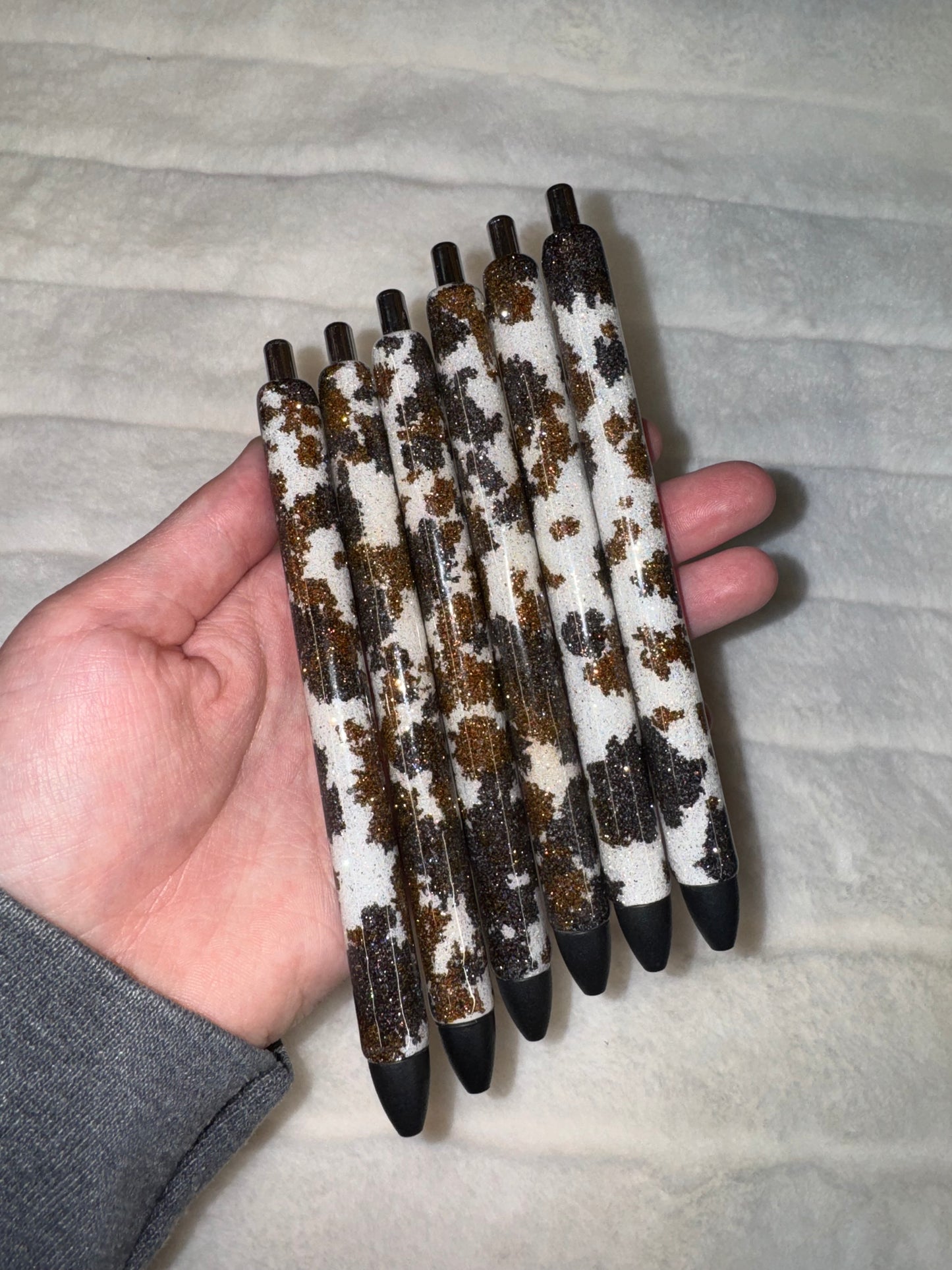Black and Brown Cowprint Glitter Pen *MADE TO ORDER*
