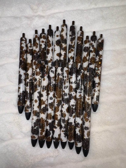 Black and Brown Cowprint Glitter Pen *MADE TO ORDER*